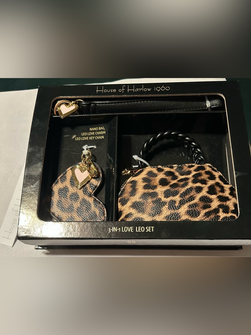House of Harlow 1960 Leopard Print Nano Bag with Heart Key Charm - Brown & Black